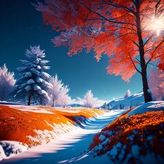 Winter landscape with trees and snow