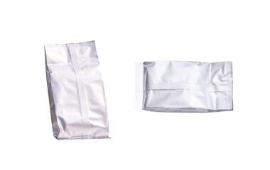 Fototapeta na wymiar Two aluminium packaging foil bags isolated on transparent Background, Png file