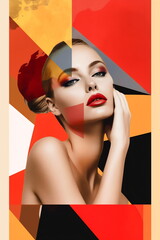 Popup poster with woman portrait. Colorful digital art Generative AI