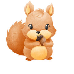 Autumn cute squirrel with Acorn, nut and leaf