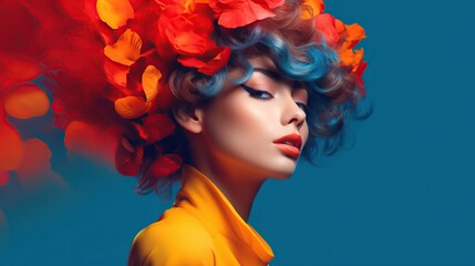 An illustration of a fashion portrait  combined with abstract art., AI Generated