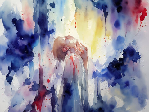 Abstract watercolor prayer portrait. AI generated illustration