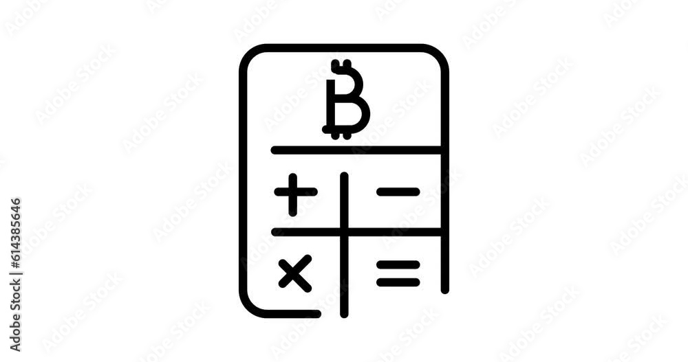 Poster bitcoin calculator animated outline icon on white background. bitcoin calculator 4k video animation 