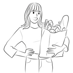 woman holding paper bag full fresh vegetable groceries