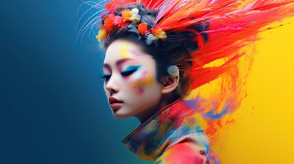 Fototapeta premium An illustration of a fashion portrait combined with abstract art., AI Generated.