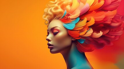 An illustration of a fashion portrait  combined with abstract art., AI Generated.
