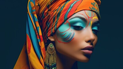 An illustration of a fashion portrait  combined with abstract art., AI Generated.