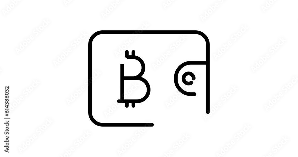 Poster bitcoin wallet animated outline icon on white background. bitcoin wallet 4k video animation for web,