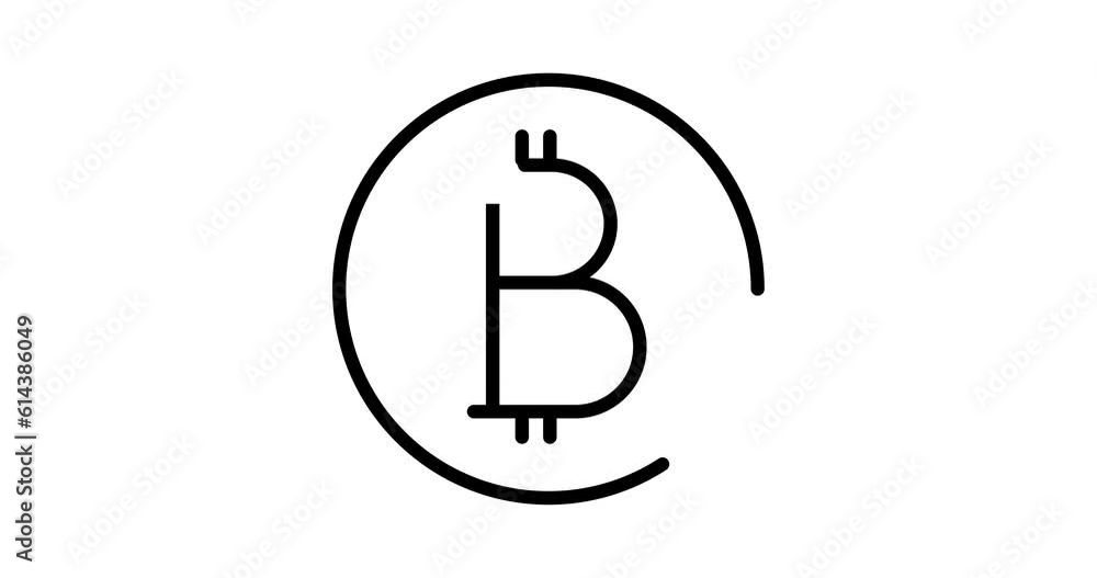 Poster bitcoin animated outline icon on white background. bitcoin 4k video animation for web, mobile and ui