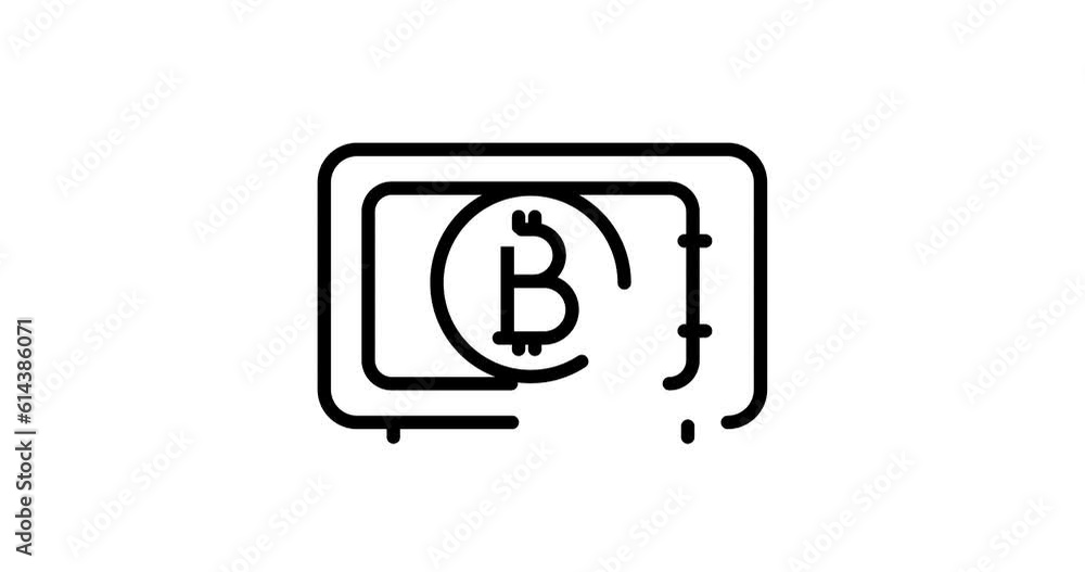Poster bitcoin safe animated outline icon on white background. bitcoin safe 4k video animation for web, mob