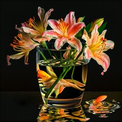 Colorful Lily Flowers in a Glass of Water by Generative AI