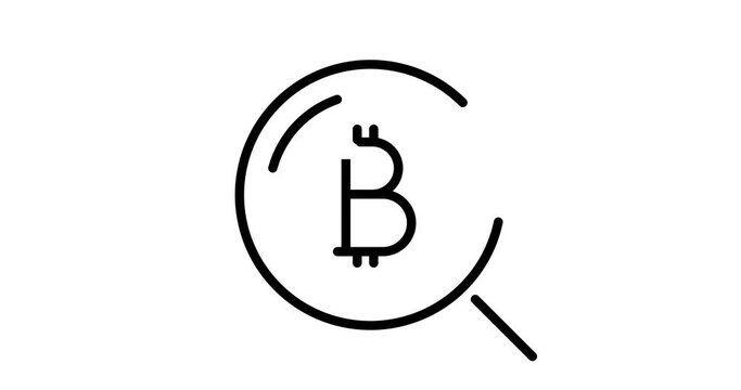 bitcoin search animated outline icon on white background. bitcoin search 4k video animation for web, mobile and ui design