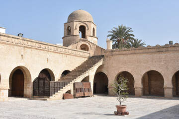Fototapeta premium Great Mosque of Sousse Courtyard with Minaret