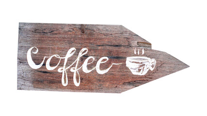 coffee sign on wooden plank isolated on whiye, png transparent