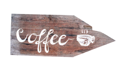coffee sign on wooden plank isolated on whiye, png transparent