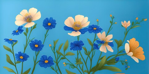 Summer wildflowers on a blue background.