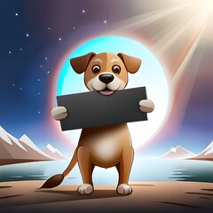 A  cute cartoon dog holding up a blank sign. (AI-generated fictional illustration)