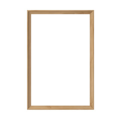 Wooden picture frame mockup isolated on transparent background, Blank portrait vertical artwork template for photo, image, picture, wall art, text, quote. Oak wood frame. generative ai