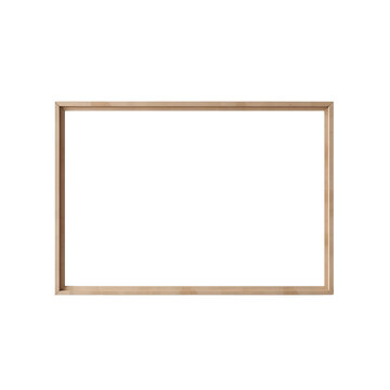 Blank wooden picture frame mockup isolated on transparent background, Landscape horizontal artwork template for photo, image, picture, wall art, text, quote. Light wood oak frame. generative ai