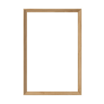 Wooden picture frame mockup isolated on transparent background, Blank portrait vertical artwork template for photo, image, picture, wall art, text, quote. Oak wood frame. generative ai