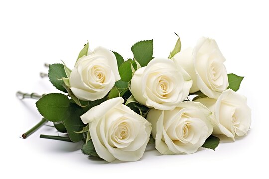 Elegant Bouquet Of White Roses On White Background