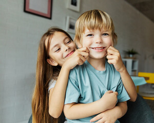 child girl boy childhood kid brother sister love family together portrait fun happy joy happiness cute cheerful young