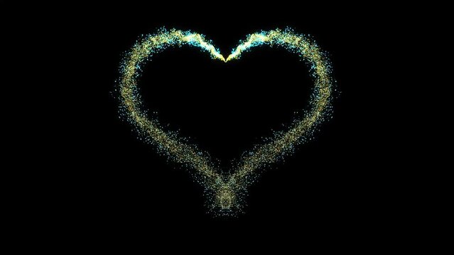 A heart is formed from illuminated particles on a black background