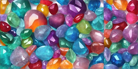 Background of multi-colored, colorfull, shiny, glass, precious or semi-precious stones.