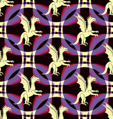 Seamless Astronira's pattern with dragons in translucent colors