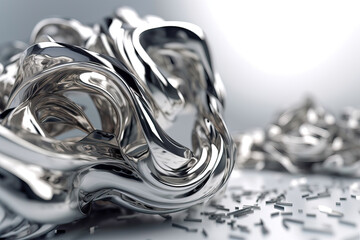 Abstract wave curling silver organic body 3D concept background,Silver and Distressed Silver inside twisted waves defocus,close up of silver metal