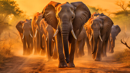 Fototapeta na wymiar a group of elephants walk through the wild