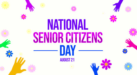 National Senior Citizens day wallpaper with colorful flowers and hands along with typography. August 21 is Senior Citizens day, backdrop