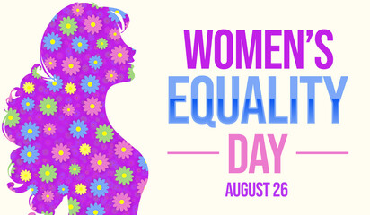Women's equality day wallpaper with flowers and colorful shapes along with typography.