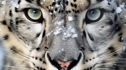 leopard eyes in the snow background illustration - obrazy, fototapety, plakaty