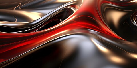 shiny fluid wave background, in gold and red, black and bronze style