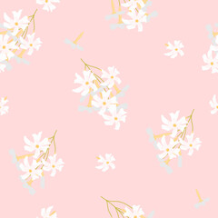 Flower seamless pattern flower background print template. Cute adorable delicate flower arranging pastel colour white flower. Wall art trendy design