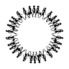 Silhouette of a group of people in a circle. Vector illustration.