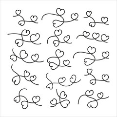set of Hand drawn Valentine Heart Doodle Lines calligraphic swirl and Swirly heart Stock vector illustration flourish doodle design elements and ornaments design elements for t-shirt, poster, banner