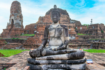 Buddha statue at the ancient temple of Wat Maha That in Ayutthaya, Thailand
