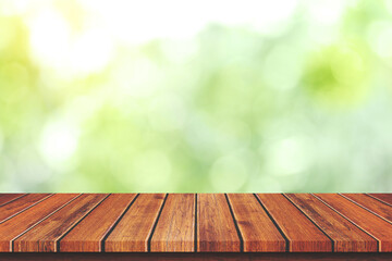 Empty wood table top on natural green blurred background, Template mock up for display of product, 19.12.2018 01.1