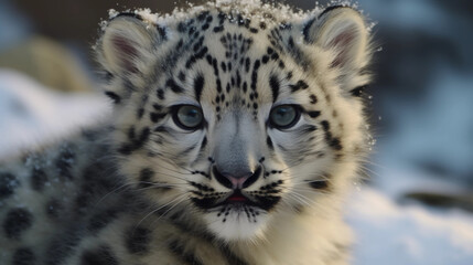 Fototapeta na wymiar Snow leopard cub baby. Generative AI