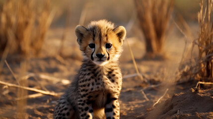 Naklejka na ściany i meble Cheetah cub baby. Generative AI