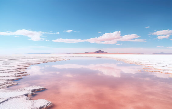 Mirror surface of the salt marsh, Bolivia. Landscapes of South America.