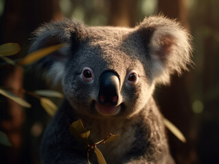 Obraz premium closeup on a koala eating eucalyptus, Generative AI