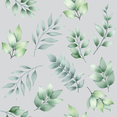 Watercolor leaves seamless pattern design 