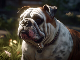 closeup on a dog of the bulldog breed, Generative AI