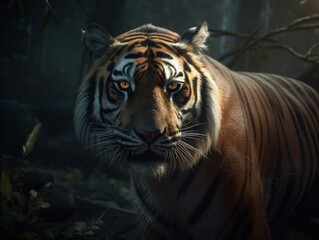 Fototapeta na wymiar close up on a tiger, Generative AI