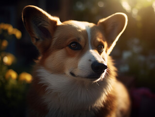 closeup on a dog of the corgi breed, Generative AI