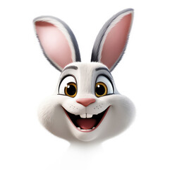 Cartoon hare mascot smiley face on white background