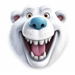 Cartoon polar bear mascot smiley face on white background